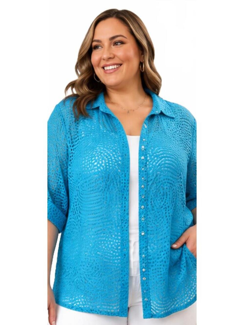 Beautiful Turquoise Open-Weave Blouse by Choices Womam  Size 1x
